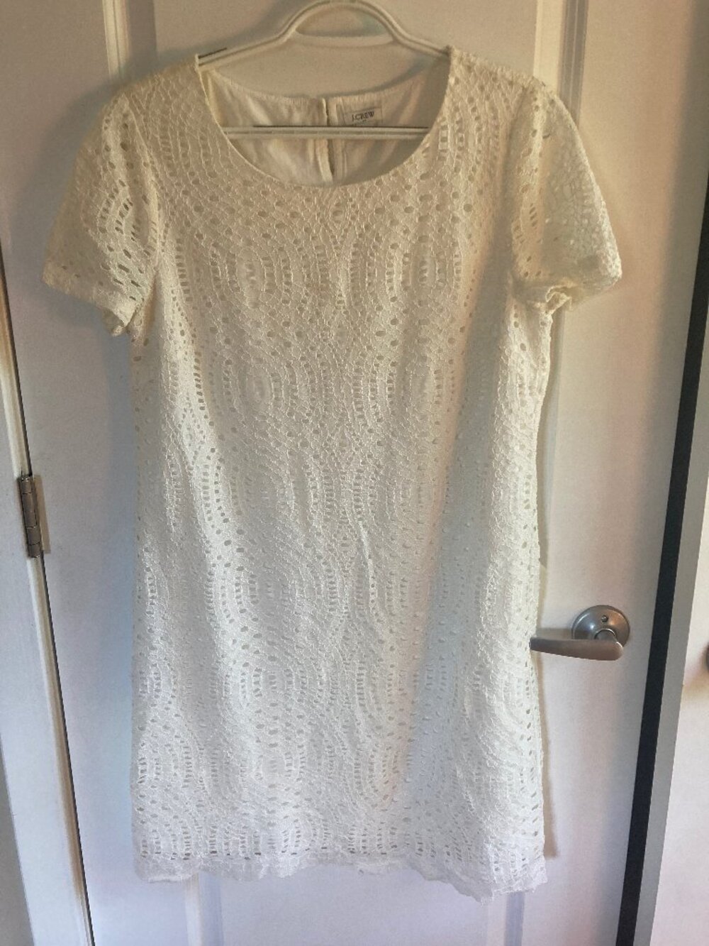 J Crew, White Eyelet Lace Shift Dress, Size 6